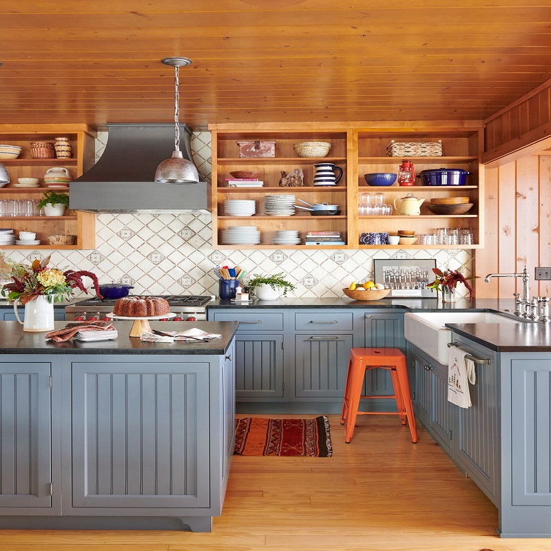 blue cabinet kitchen