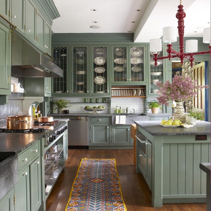 green cabinet kitchen